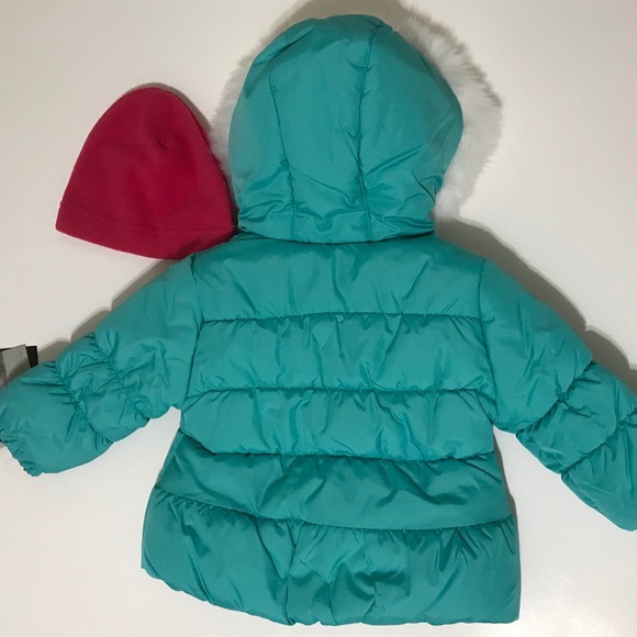 London Fog Girl's Turquoise Jacket Faux Fur - Picture 15 of 16